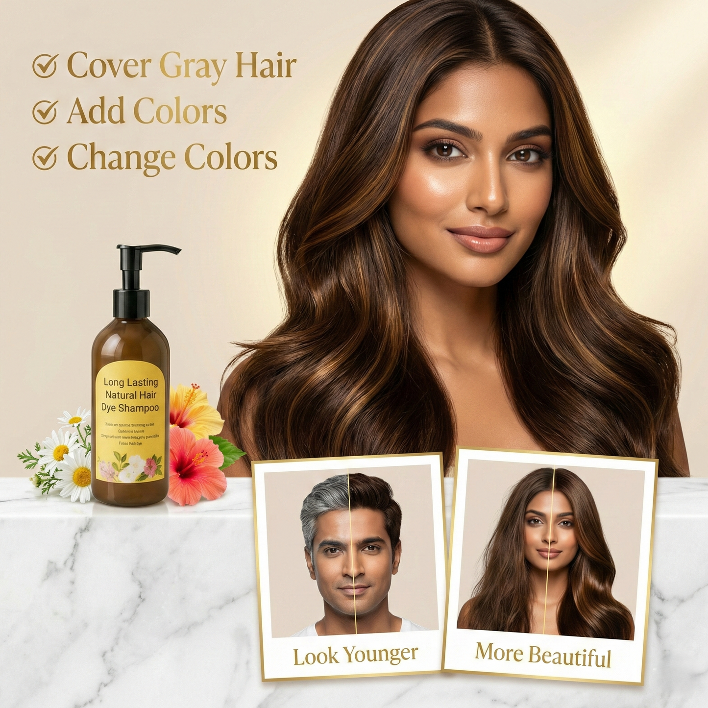 Instant Grey Hair Coverage Long Lasting Natural Hair Dye Shampoo – Buy 1 Get 1 Free